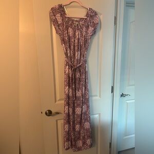 LOFT Pink and Purple Patterned Maxi Dress